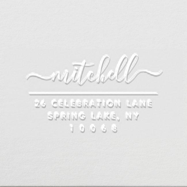 Elegant Script Simple Return Address Rectangular Embosser