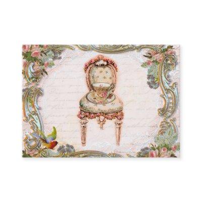 Elegant Scrolls & Pink Roses & Teacup