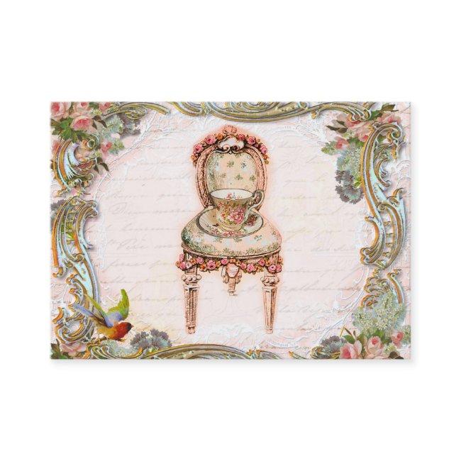 Elegant Scrolls & Pink Roses & Teacup