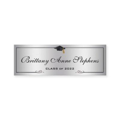 Elegant Silver 2 Graduation Cap Name Card Insert