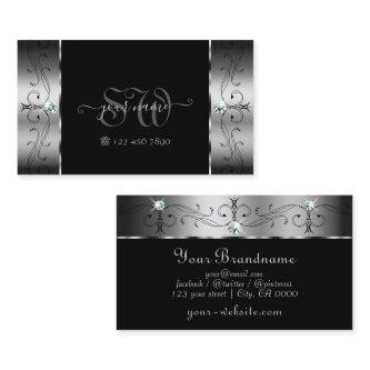 Elegant Silver and Black Squiggled Jewels Monogram