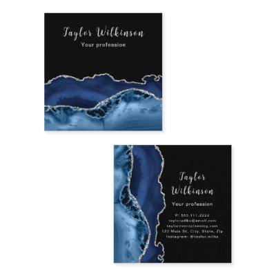 Elegant Silver and Dark Blue Agate Square