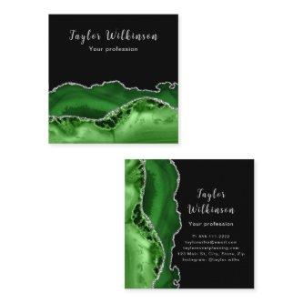 Elegant Silver and Dark Green Agate Square