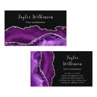 Elegant Silver and Dark Purple Agate