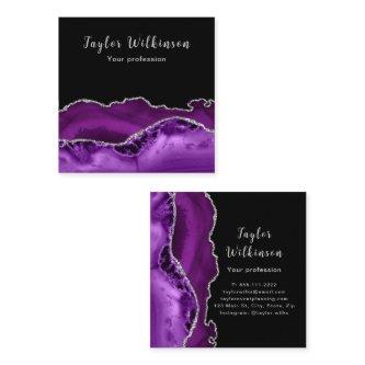 Elegant Silver and Dark Purple Agate Square