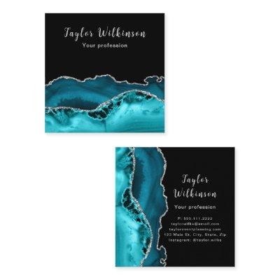 Elegant Silver and Teal Blue Agate Square