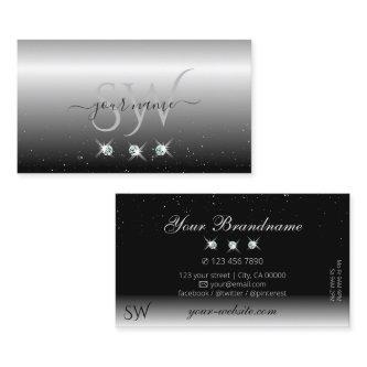 Elegant Silver Black Sparkling Diamonds Initials