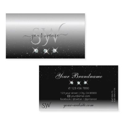 Elegant Silver Black Sparkling Diamonds Initials