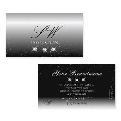 Elegant Silver Black Sparkling Diamonds Monogram