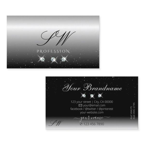 Elegant Silver Black Sparkling Diamonds Monogram
