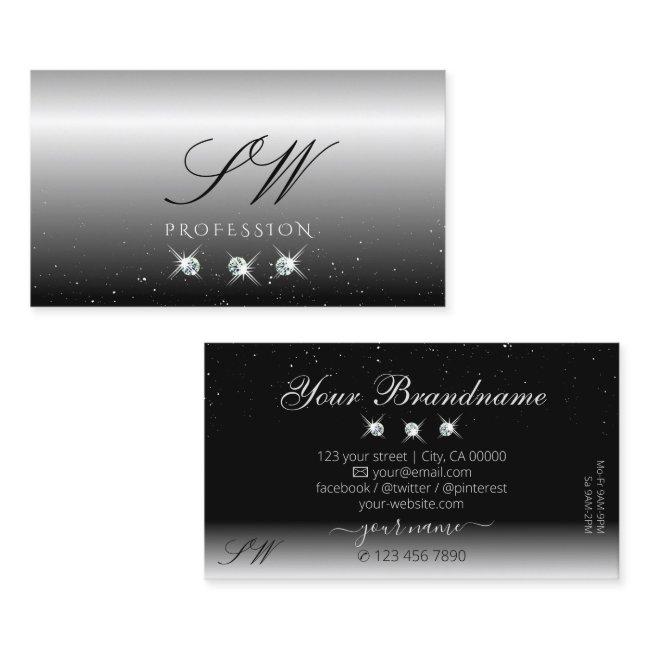 Elegant Silver Black Sparkling Diamonds Monogram
