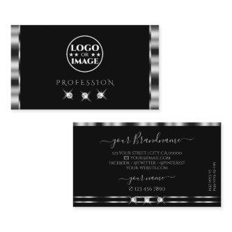 Elegant Silver Black Sparkling Diamonds with Logo