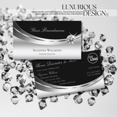 Elegant Silver Black with Logo Sparkling Diamond