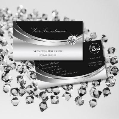 Elegant Silver Black with Logo Sparkling Diamond