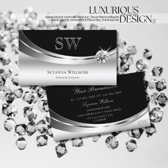 Elegant Silver Black with Monogram Sparkle Diamond