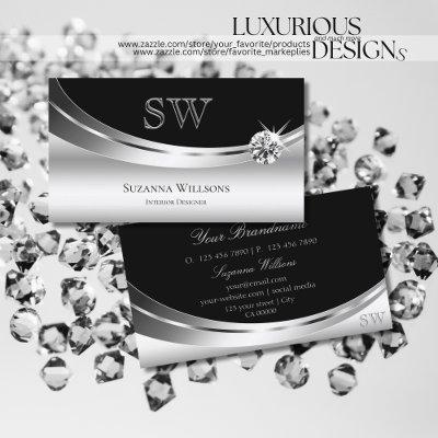 Elegant Silver Black with Monogram Sparkle Diamond