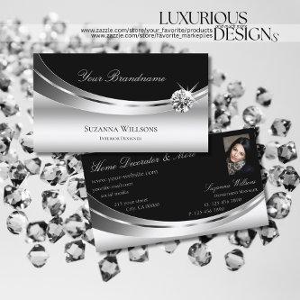 Elegant Silver Black with Photo & Sparkle Diamond