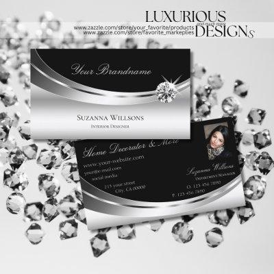 Elegant Silver Black with Photo & Sparkle Diamond