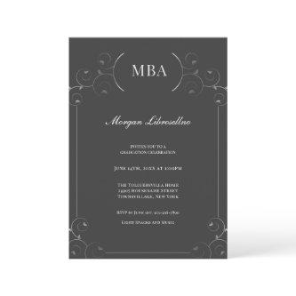 Elegant Silver Dark Gray MBA Graduation Party Invitation