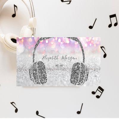 Elegant Silver Glitter Bokeh Headphone DJ