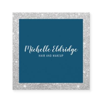 Elegant silver glitter hair makeup navy blue square