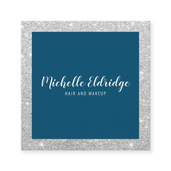 Elegant silver glitter hair makeup navy blue square