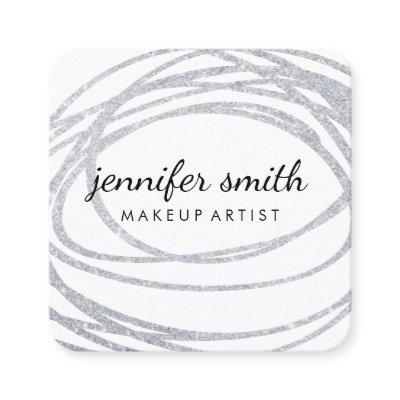 Elegant Silver Glitter Scribble Square