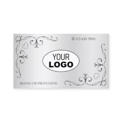 Elegant Silver Ornate Corner Borders Hearts Logo