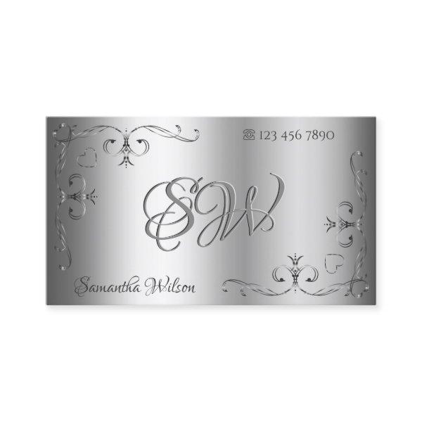 Elegant Silver Ornate Corners Initials Ornamental