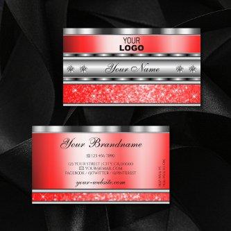Elegant Silver Sparkling Ruby Red Glitter Add Logo