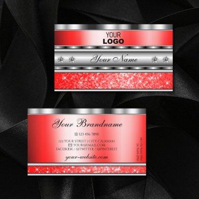 Elegant Silver Sparkling Ruby Red Glitter Add Logo