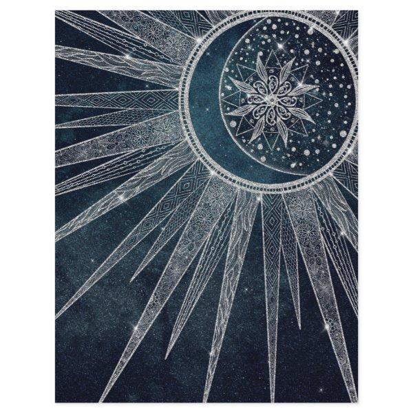 Elegant Silver Sun Moon Doodle Mandala Blue Design Letterhead