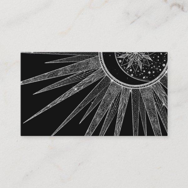 Elegant Silver Sun Moon Mandala Black Design