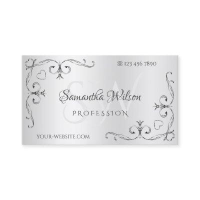 Elegant Silver with Initials Ornate Corner Borders