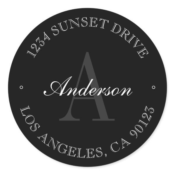 Elegant Simple Black Grey & White Monogrammed Classic Round Sticker