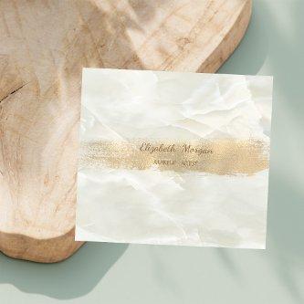 Elegant Simple Gold Foil Brush Stroke,White Marble Square