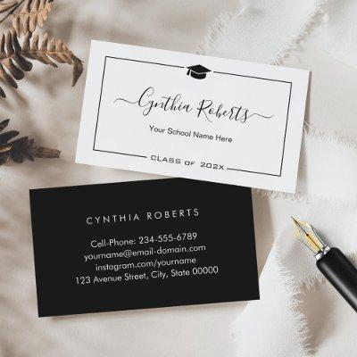 Elegant Simple Script Black White Graduation