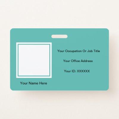 Elegant Simple Teal Photo Text Templates Employee Badge