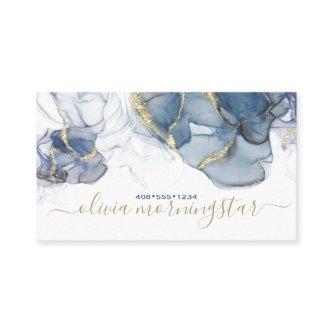 Elegant Smoky Dusty Blue Gold Accent Alcohol Ink
