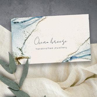 Elegant Soft Abstract Watercolor Blue Gold Beachy