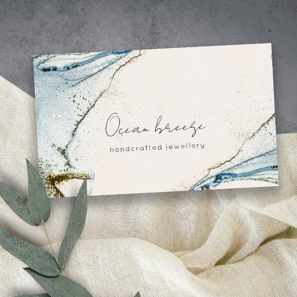 Elegant Soft Abstract Watercolor Blue Gold Beachy