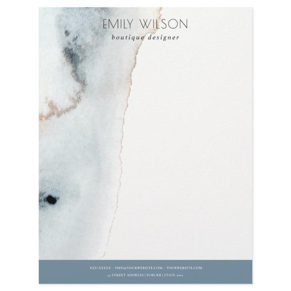 Elegant Soft Aqua Blue Gold Watercolor Beachy Letterhead