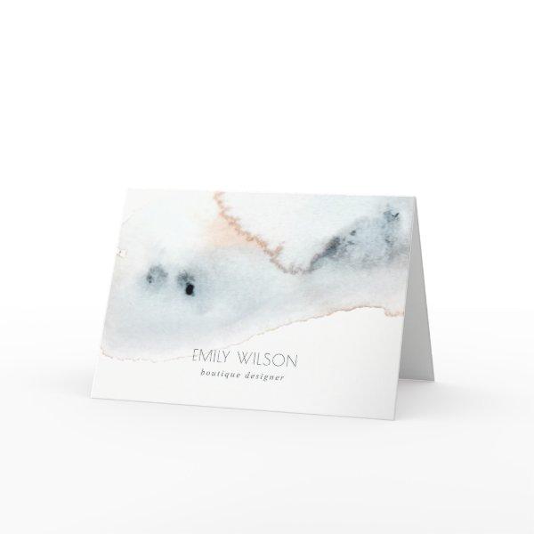 Elegant Soft Aqua Blue Gold Watercolor Beachy Thank You Card