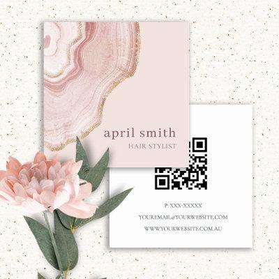 Elegant Soft Blush Rose Gold Agate Marble QR Code Square