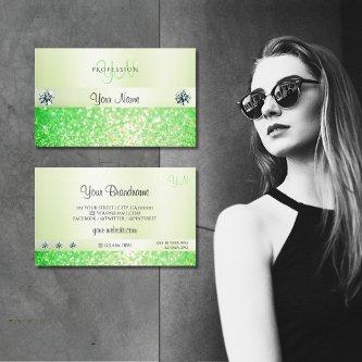 Elegant Sparkling Grass Green Glitter and Monogram