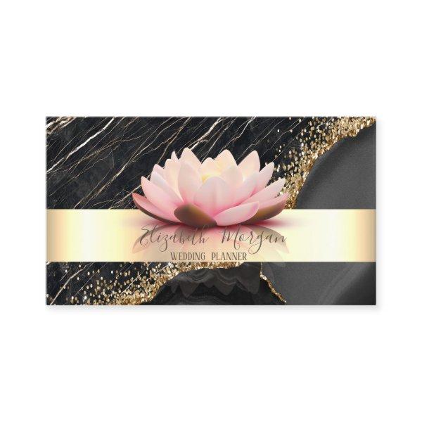 Elegant Stripe Lotus Black Marble Gold Sequins