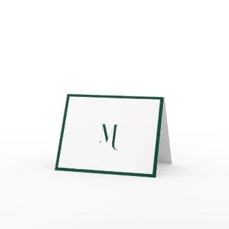 Elegant Stylish Dark Green Monogram Initial Border Note Card
