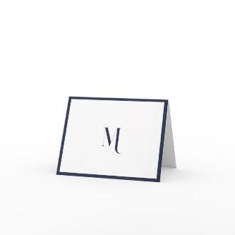 Elegant Stylish Navy Blue Monogram Initial Border Note Card