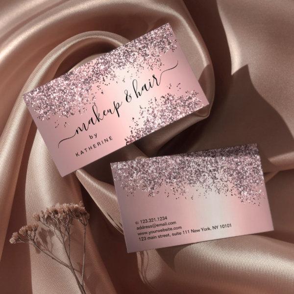 Elegant stylish rose gold glitter makeup and hair