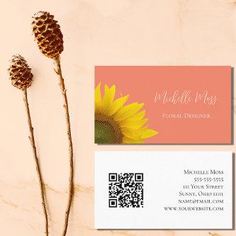 Elegant Sunflower QR code Floral Peach